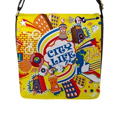 Colorful City Life Horizontal Seamless Pattern Urban City Flap Closure Messenger Bag (l)