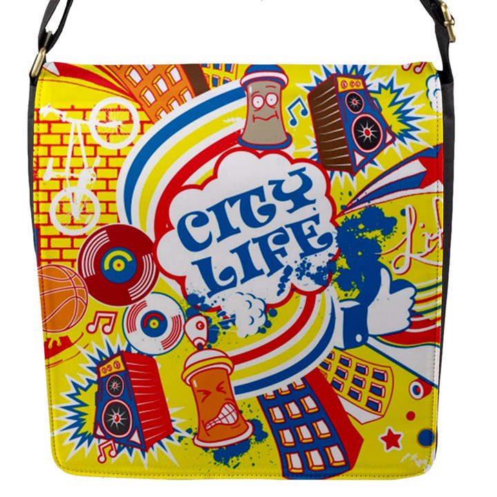 Colorful City Life Horizontal Seamless Pattern Urban City Flap Closure Messenger Bag (S)