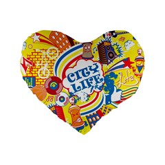 Colorful City Life Horizontal Seamless Pattern Urban City Standard 16  Premium Flano Heart Shape Cushions