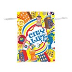 Colorful City Life Horizontal Seamless Pattern Urban City Lightweight Drawstring Pouch (M) Front