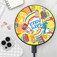 Colorful City Life Horizontal Seamless Pattern Urban City Wireless Fast Charger(black) by Bedest