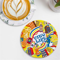 Colorful City Life Horizontal Seamless Pattern Urban City Uv Print Round Tile Coaster