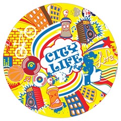 Colorful City Life Horizontal Seamless Pattern Urban City Round Trivet by Bedest