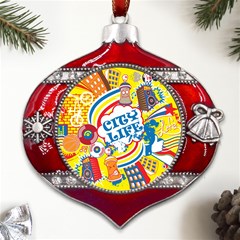 Colorful City Life Horizontal Seamless Pattern Urban City Metal Snowflake And Bell Red Ornament