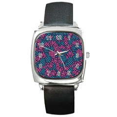 Summer Pineapples Square Metal Watch