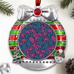 Summer Pineapples Metal X mas Ribbon With Red Crystal Round Ornament