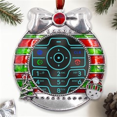 Retro Mobile Device Output Device Metal X mas Ribbon With Red Crystal Round Ornament