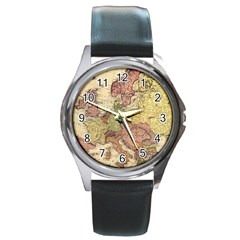 Retro Old Vintage Map Of Europe Round Metal Watch