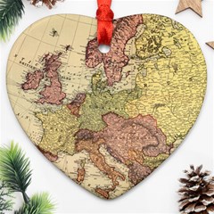 Retro Old Vintage Map Of Europe Ornament (heart)