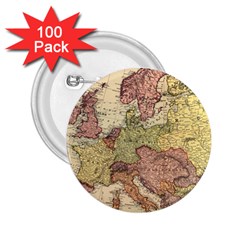 Retro Old Vintage Map Of Europe 2 25  Buttons (100 Pack) 