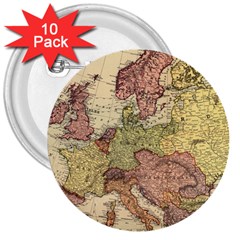 Retro Old Vintage Map Of Europe 3  Buttons (10 Pack) 