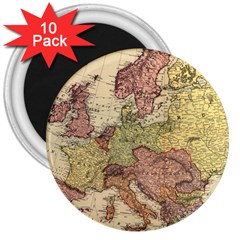 Retro Old Vintage Map Of Europe 3  Magnets (10 Pack) 