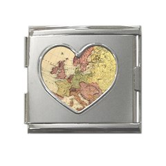 Retro Old Vintage Map Of Europe Mega Link Heart Italian Charm (18mm)