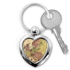 Retro Old Vintage Map Of Europe Key Chain (heart)