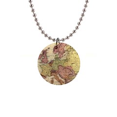 Retro Old Vintage Map Of Europe 1  Button Necklace