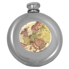 Retro Old Vintage Map Of Europe Round Hip Flask (5 Oz)