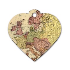 Retro Old Vintage Map Of Europe Dog Tag Heart (one Side)