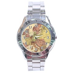 Retro Old Vintage Map Of Europe Stainless Steel Analogue Watch