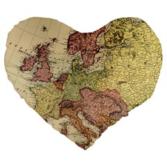 Retro Old Vintage Map Of Europe Large 19  Premium Heart Shape Cushions