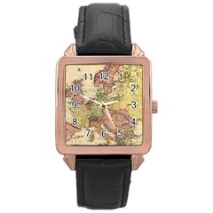 Retro Old Vintage Map Of Europe Rose Gold Leather Watch 