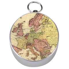 Retro Old Vintage Map Of Europe Silver Compasses