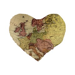 Retro Old Vintage Map Of Europe Standard 16  Premium Flano Heart Shape Cushions