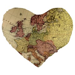 Retro Old Vintage Map Of Europe Large 19  Premium Flano Heart Shape Cushions