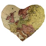 Retro Old Vintage Map Of Europe Large 19  Premium Flano Heart Shape Cushions Back