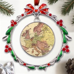 Retro Old Vintage Map Of Europe Metal X mas Wreath Ribbon Ornament