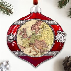 Retro Old Vintage Map Of Europe Metal Snowflake And Bell Red Ornament