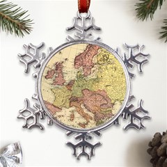 Retro Old Vintage Map Of Europe Metal Large Snowflake Ornament