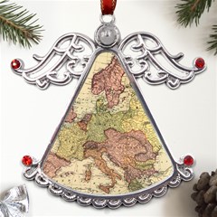 Retro Old Vintage Map Of Europe Metal Angel With Crystal Ornament