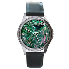 Malachite  Round Metal Watch by kaleidomarblingart