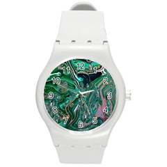 Malachite  Round Plastic Sport Watch (m) by kaleidomarblingart