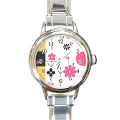  Minimalist Pattern With Simple Lines,flower And Shapes, Creating A Clean And Modern Round Italian Charm Watch