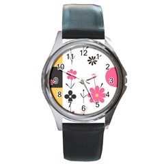  Minimalist Pattern With Simple Lines,flower And Shapes, Creating A Clean And Modern Round Metal Watch by myclothy