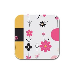  Minimalist Pattern With Simple Lines,flower And Shapes, Creating A Clean And Modern Rubber Square Coaster (4 Pack)