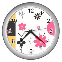  Minimalist Pattern With Simple Lines,flower And Shapes, Creating A Clean And Modern Wall Clock (silver)