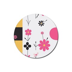  Minimalist Pattern With Simple Lines,flower And Shapes, Creating A Clean And Modern Rubber Coaster (round)