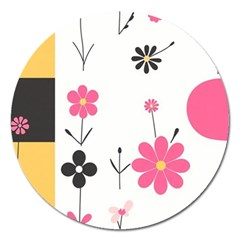  Minimalist Pattern With Simple Lines,flower And Shapes, Creating A Clean And Modern Magnet 5  (round)