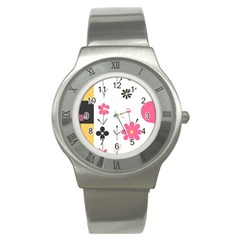  Minimalist Pattern With Simple Lines,flower And Shapes, Creating A Clean And Modern Stainless Steel Watch by myclothy