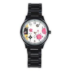  Minimalist Pattern With Simple Lines,flower And Shapes, Creating A Clean And Modern Stainless Steel Round Watch