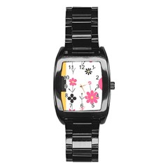  Minimalist Pattern With Simple Lines,flower And Shapes, Creating A Clean And Modern Stainless Steel Barrel Watch by myclothy