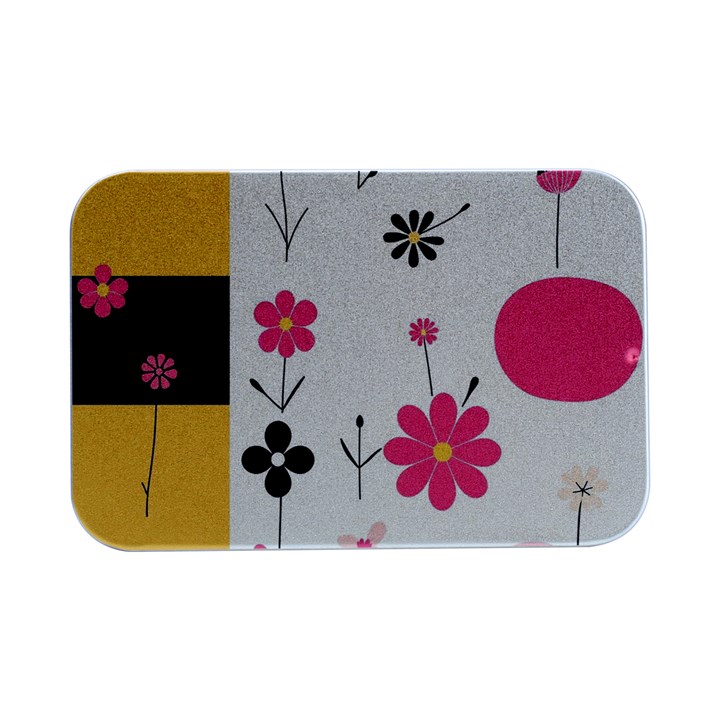  Minimalist Pattern With Simple Lines,flower And Shapes, Creating A Clean And Modern Open Lid Metal Box (Silver)  