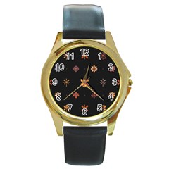 Minimalist Pattern With Simple Lines,flower And Shapes, Creating A Clean And Modern Round Gold Metal Watch by myclothy