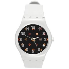 Minimalist Pattern With Simple Lines,flower And Shapes, Creating A Clean And Modern Round Plastic Sport Watch (m)