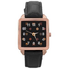 Minimalist Pattern With Simple Lines,flower And Shapes, Creating A Clean And Modern Rose Gold Leather Watch  by myclothy