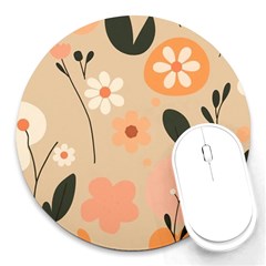 Minimalist Pattern With Simple Lines,flower And Shapes, Creating A Clean And Modern Round Mousepad