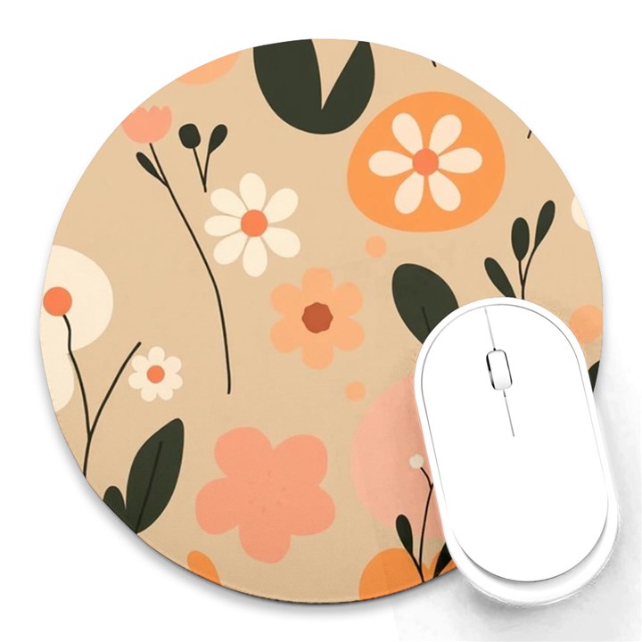 Minimalist Pattern With Simple Lines,flower And Shapes, Creating A Clean And Modern Round Mousepad