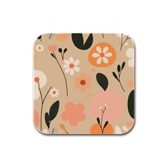 Minimalist Pattern With Simple Lines,flower And Shapes, Creating A Clean And Modern Rubber Square Coaster (4 Pack)